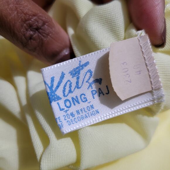 Vintage Katz Pajamas Yellow Pastel Flannel Tricot 60s New Set Embroidery Medium - Picture 7 of 16